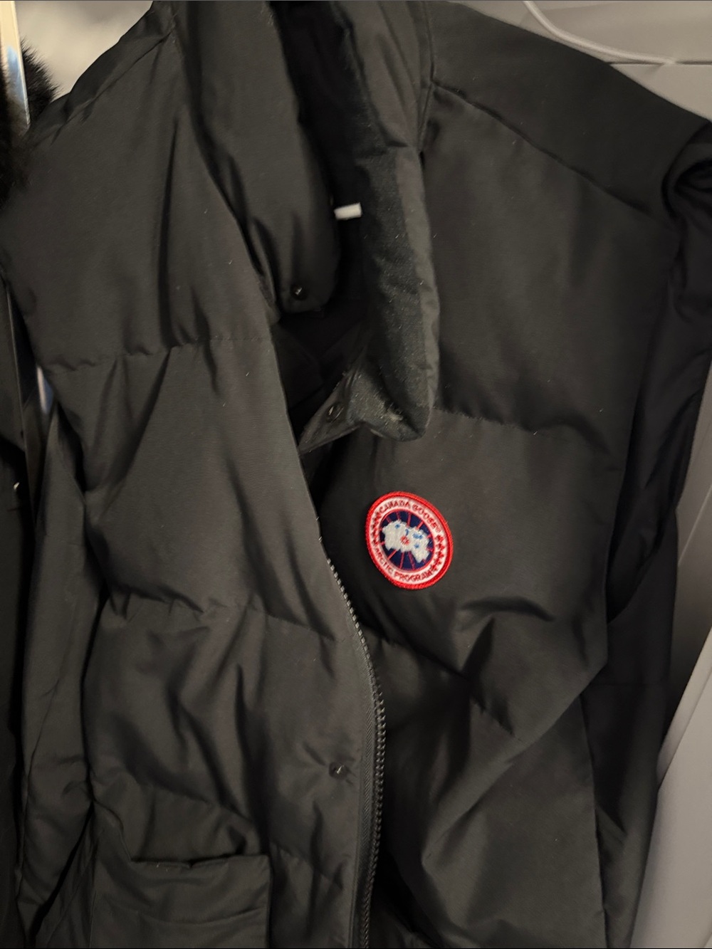 Canada Goose Black Down Puffer Jacket with Red Logo Patch